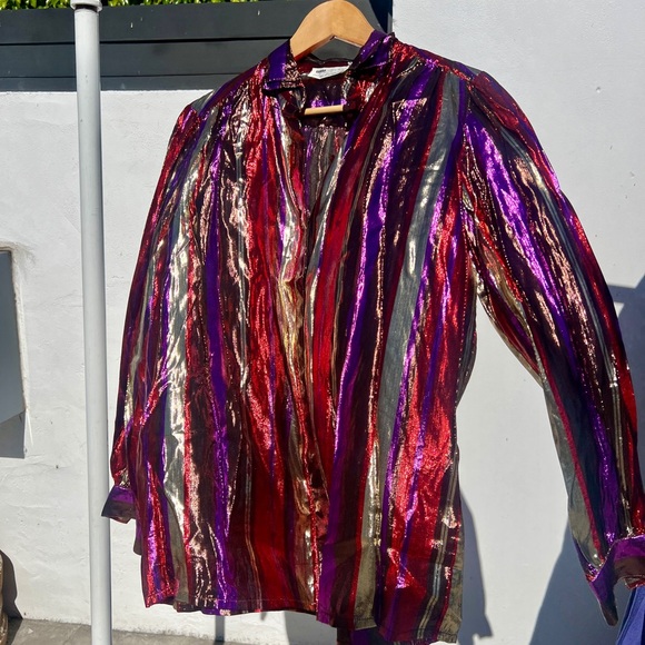 80s Multicolor Metallic Stripe Shirt Set - Picture 5 of 11
